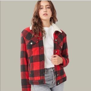 Love Tree Red and Black Plaid Jean Jacket